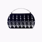 Luxury Black Velvet Clutch – Silver Embroidery